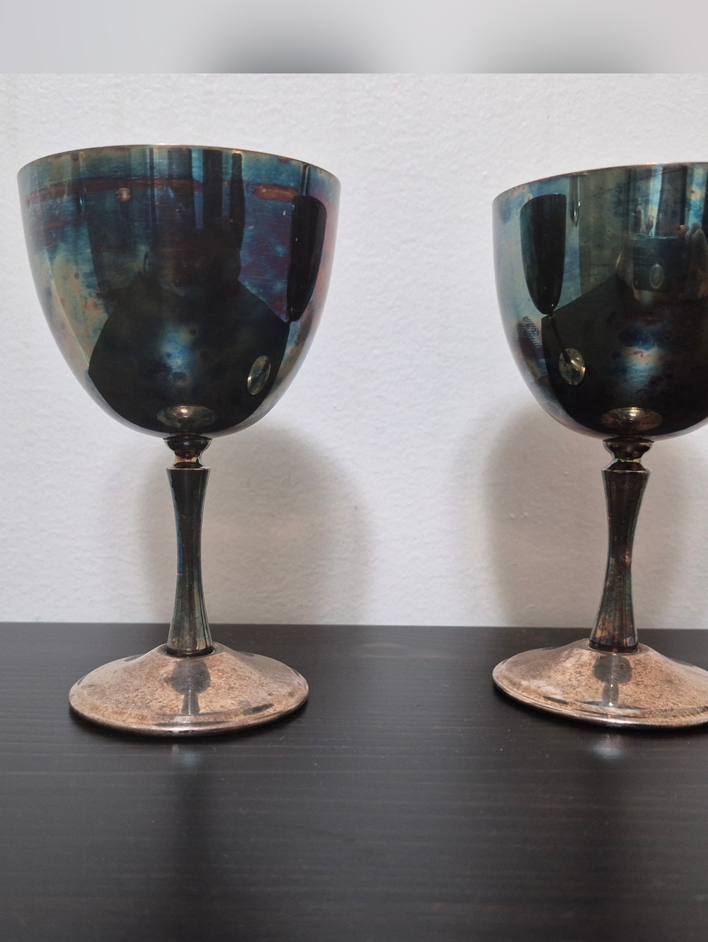 Vintage Iridescent Blue-Green Brass Goblets (Pair)